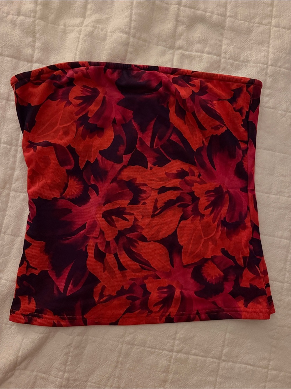 Floral Strapless Tube Tank Top - Red/Pink